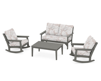 POLYWOOD® Vineyard 4-Piece Deep Seating Rocking Chair Set in Slate Grey / Leaf Dune Burlap