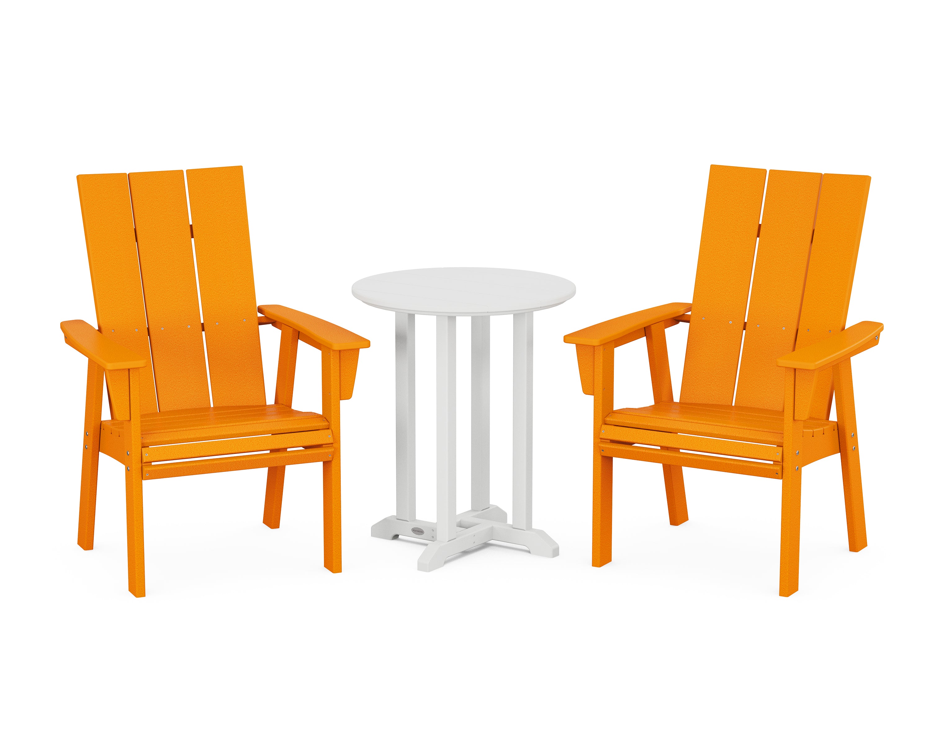 POLYWOOD® Modern Curveback Adirondack 3-Piece Round Bistro Dining Set in Tangerine / White