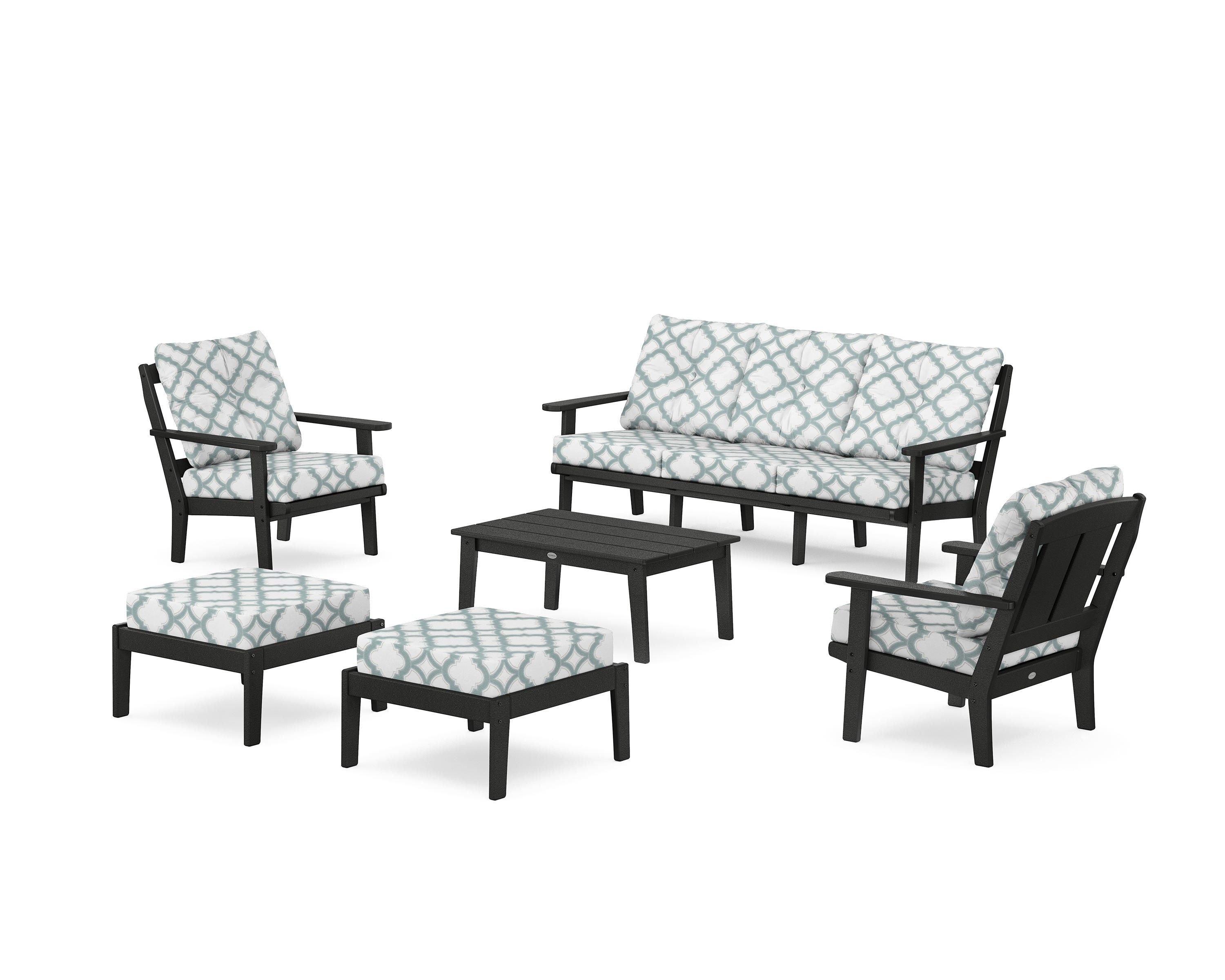 POLYWOOD® Mission 6-Piece Lounge Sofa Set in Black / Trellis Glacier Spa