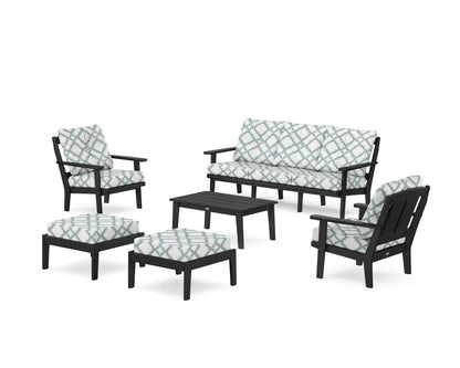 POLYWOOD® Mission 6-Piece Lounge Sofa Set in Black / Trellis Glacier Spa