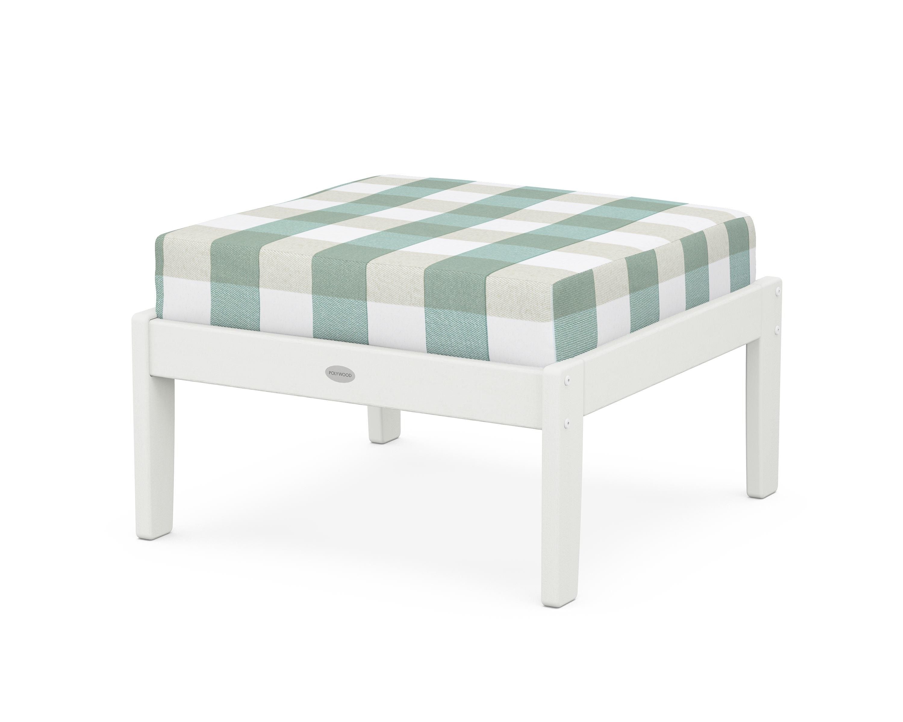 POLYWOOD® Braxton Deep Seating Ottoman in Vintage White / Buffalo Plaid Glacier Spa