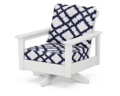 POLYWOOD® Prescott Deep Seating Swivel Chair in White / Trellis Navy