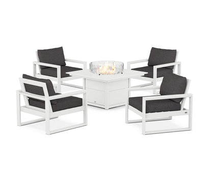 POLYWOOD® EDGE Sectional 5-Piece Deep Seating Set with Fire Pit Table in White / Ash Charcoal