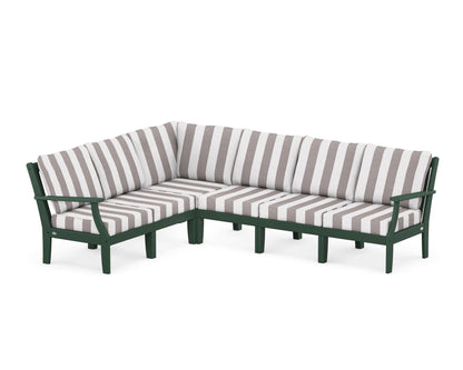 POLYWOOD® Braxton Modular 6-Piece Deep Seating Set in Green / Cabana Stripe Grey Mist