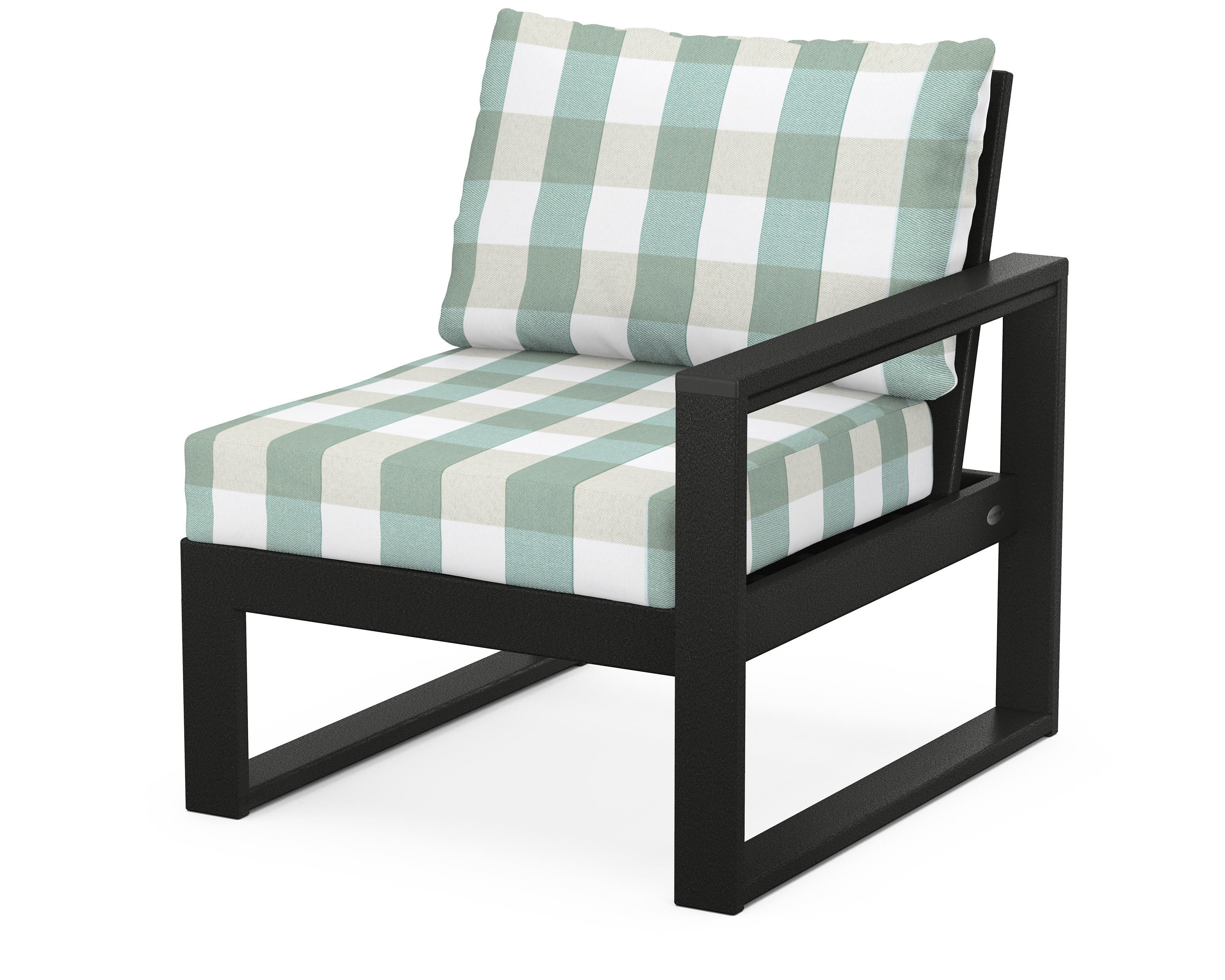 POLYWOOD® EDGE Modular Right Arm Chair in Black / Buffalo Plaid Glacier Spa