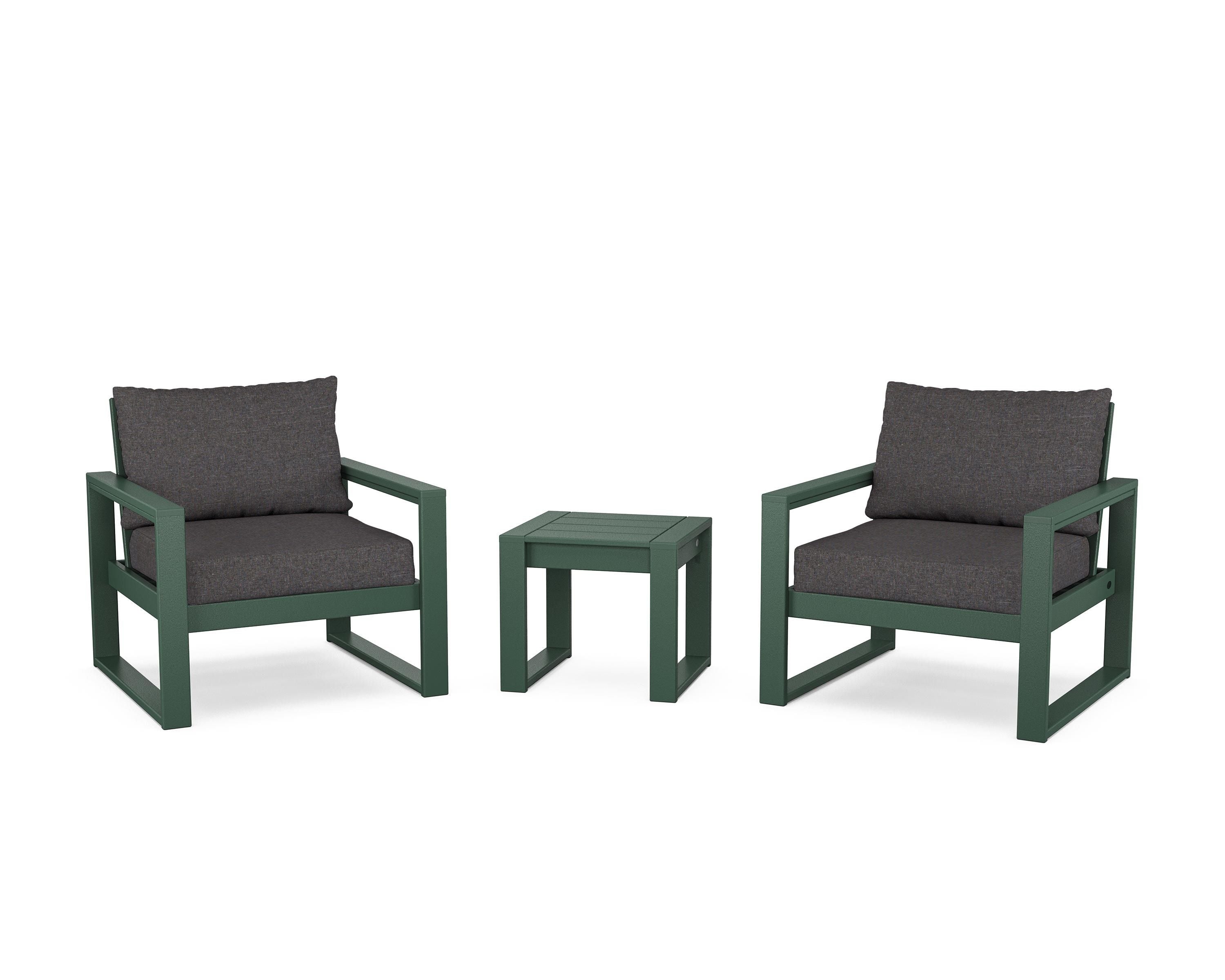 POLYWOOD® EDGE Sectional 3-Piece Deep Seating Set in Green / Ash Charcoal
