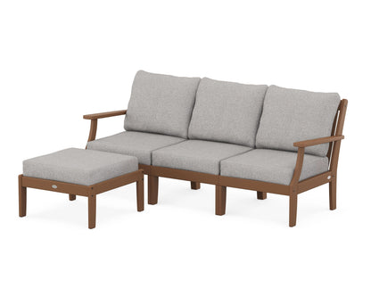 POLYWOOD® Braxton Modular 4-Piece Deep Seating Set with Ottoman in Teak / Grey Mist