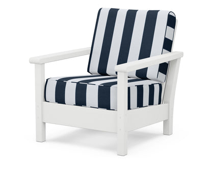 POLYWOOD® Harbour Deep Seating Chair in White / Cabana Stripe Marine Indigo