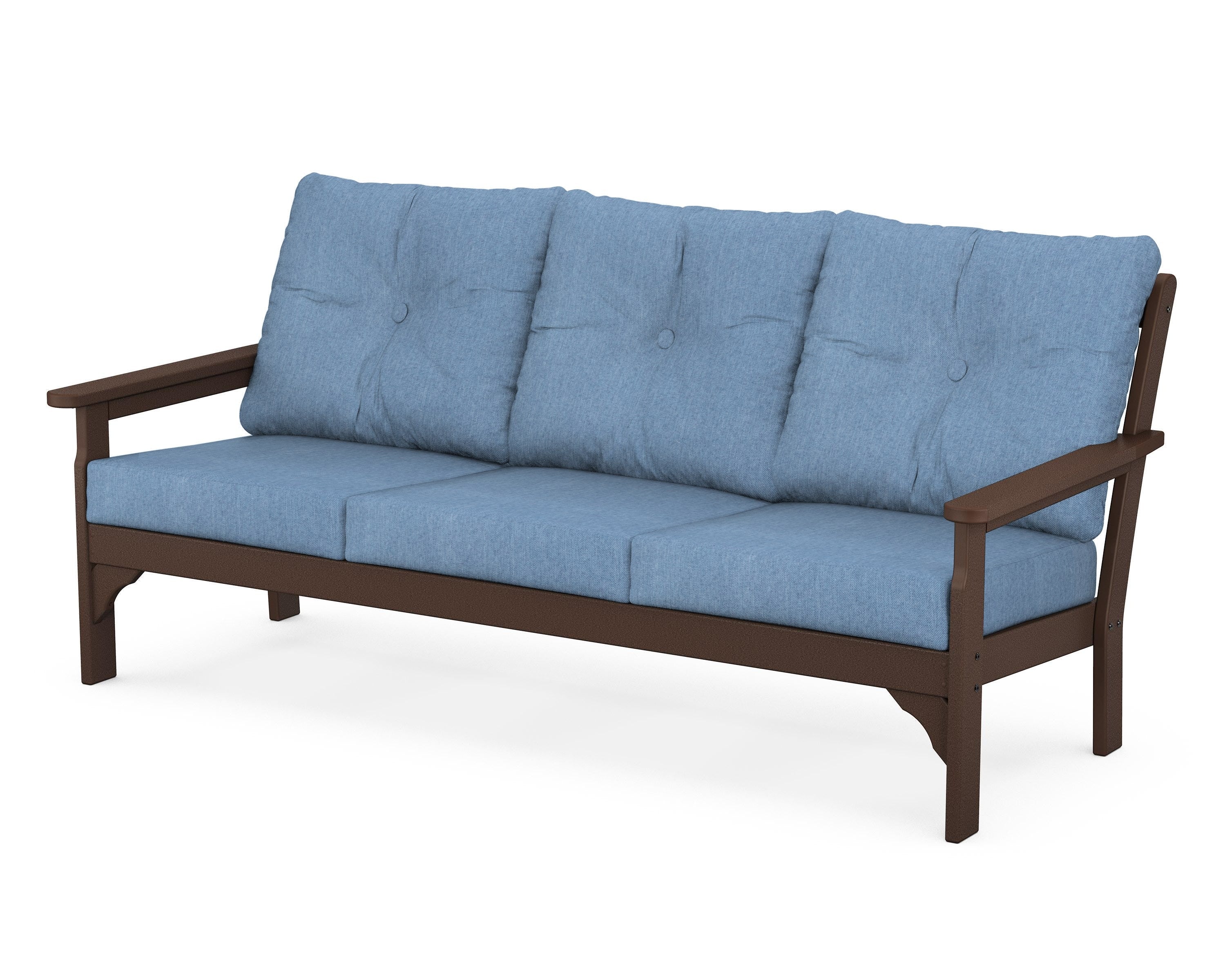 POLYWOOD® Vineyard Deep Seating Sofa in Mahogany / Sky Blue