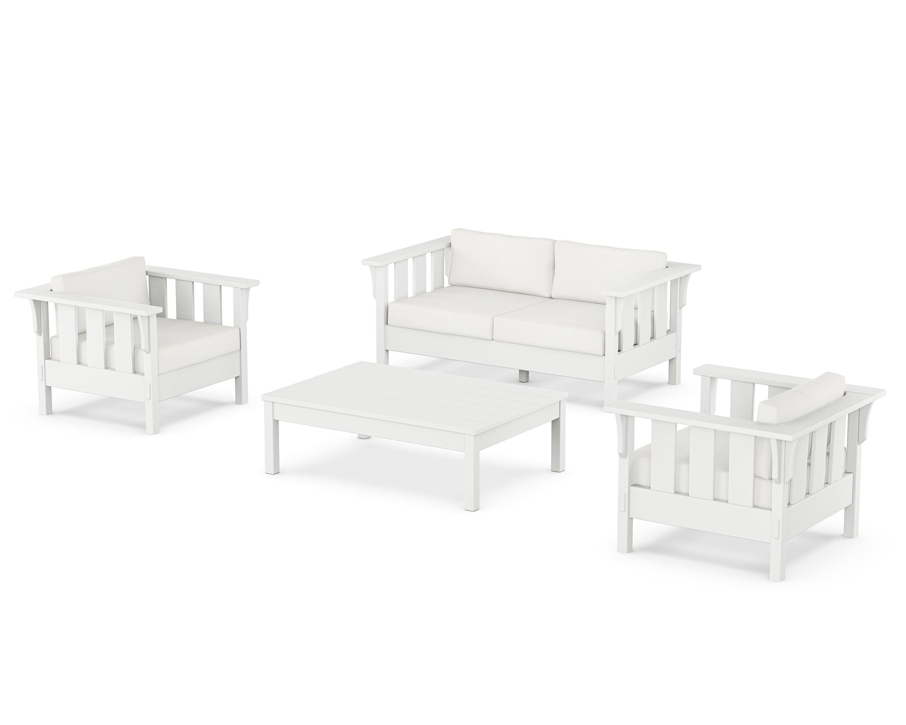 Martha Stewart by POLYWOOD® Acadia 4-Piece Deep Seating Set with Loveseat in White / Natural Linen