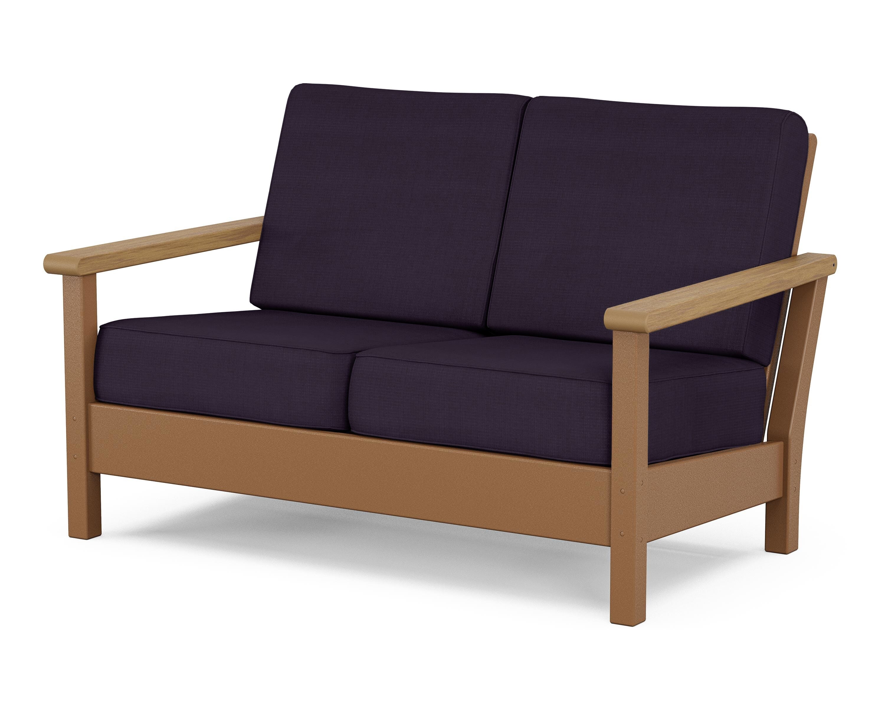 POLYWOOD® Harbour Deep Seating Loveseat in Teak / Natural / Navy Linen