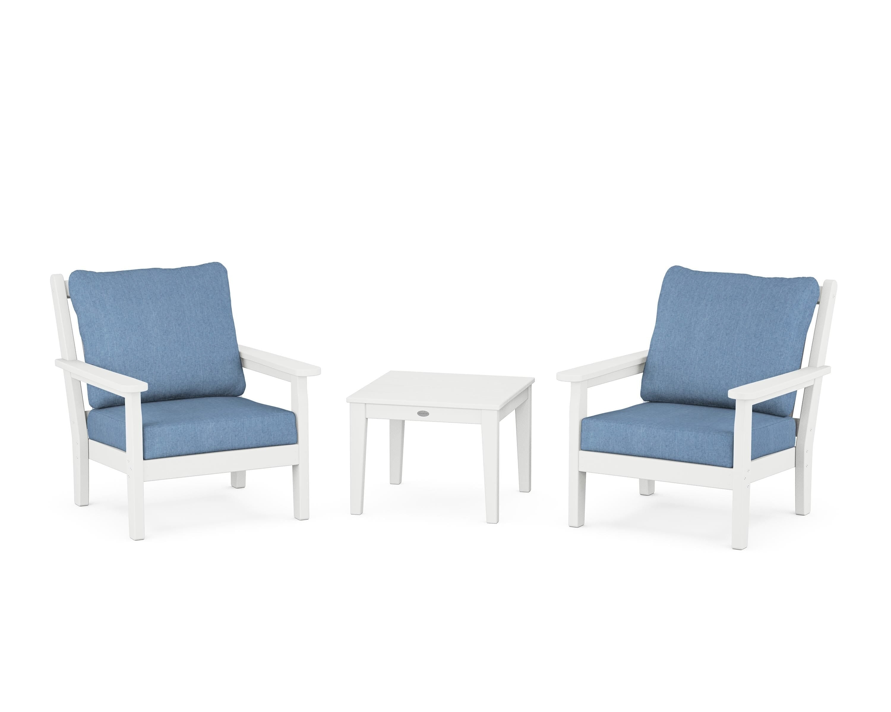 POLYWOOD® Chippendale 3-Piece Deep Seating Set in White / Sky Blue