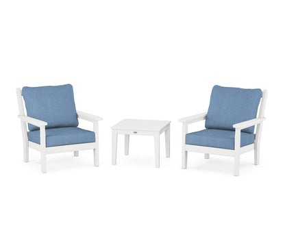 POLYWOOD® Chippendale 3-Piece Deep Seating Set in White / Sky Blue