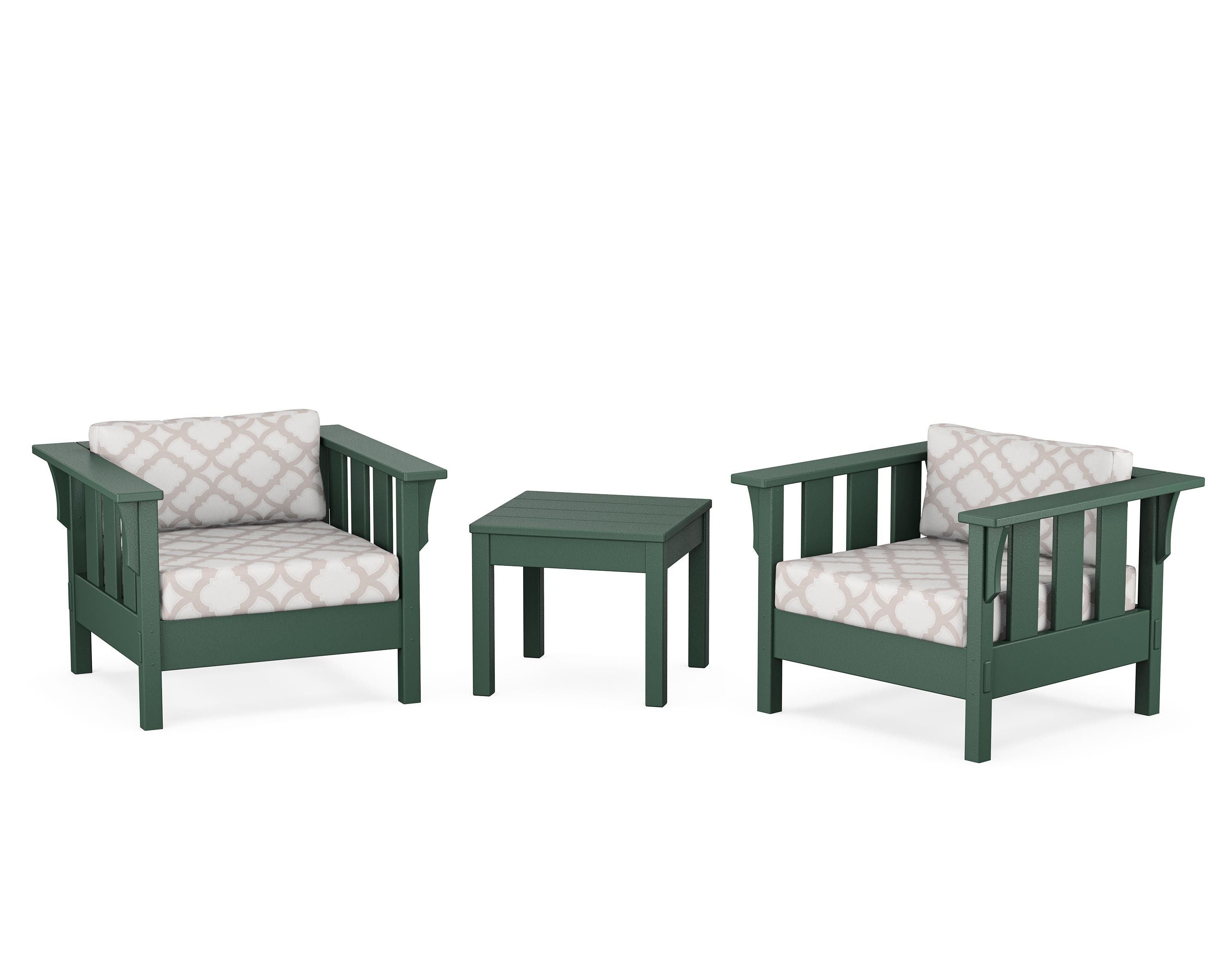 Martha Stewart by POLYWOOD® Acadia 3-Piece Deep Seating Set in Green / Trellis Dune Burlap