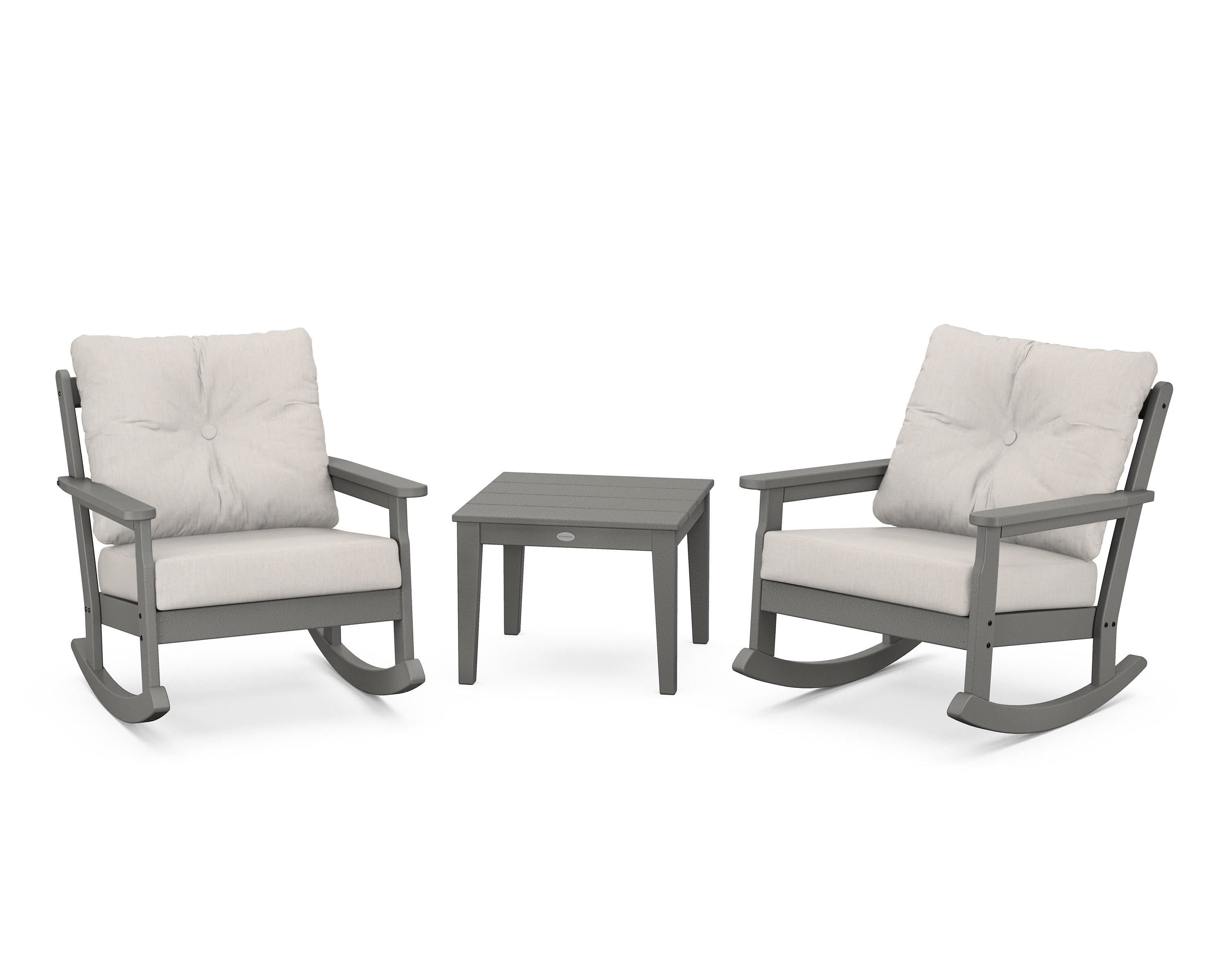 POLYWOOD® Vineyard 3-Piece Deep Seating Rocker Set in Slate Grey / Cast Ash
