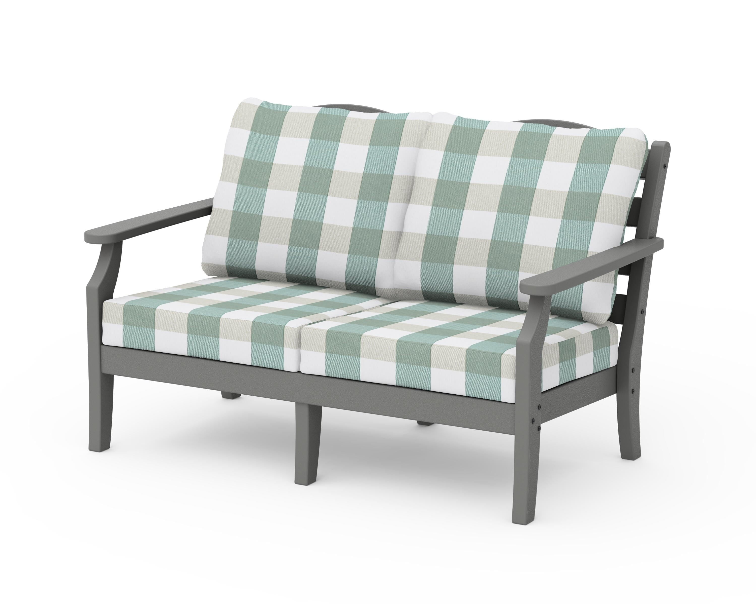 Draper James™ by  POLYWOOD® Savannah Deep Seating Loveseat in Slate Grey / Buffalo Plaid Glacier Spa