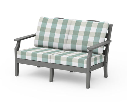 Draper James™ by  POLYWOOD® Savannah Deep Seating Loveseat in Slate Grey / Buffalo Plaid Glacier Spa