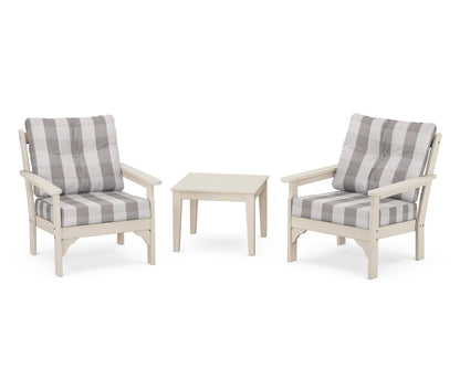 POLYWOOD® Vineyard 3-Piece Deep Seating Set in Sand / Buffalo Plaid Grey Mist