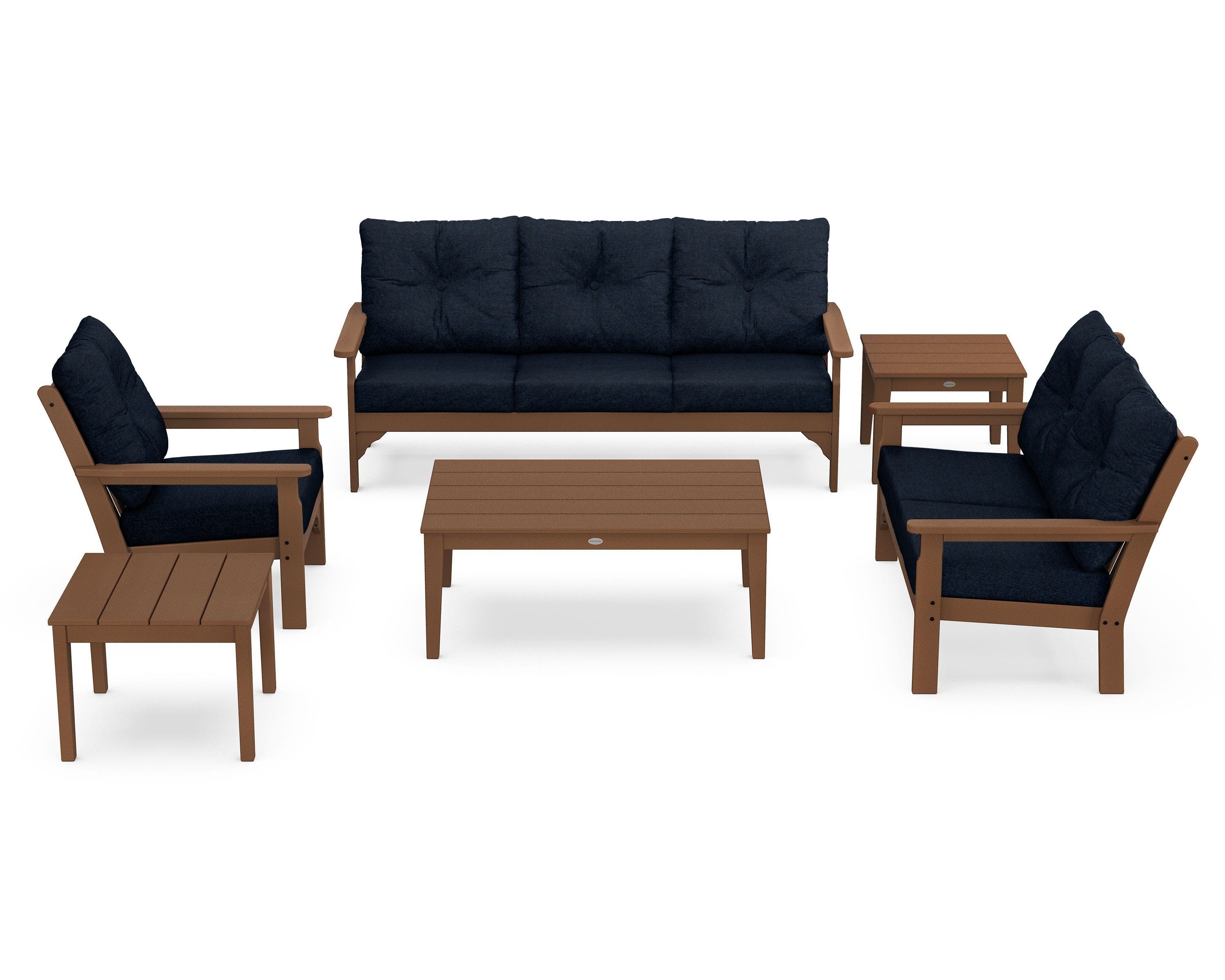 POLYWOOD® Vineyard 6-Piece Deep Seating Set in Teak / Marine Indigo