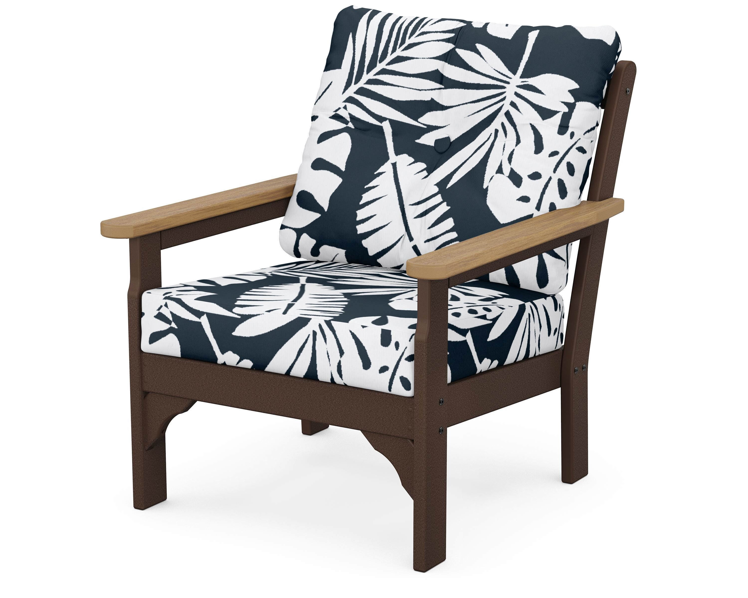 POLYWOOD® Vineyard Deep Seating Chair in Mahogany / Natural / Leaf Marine Indigo