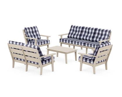 POLYWOOD® Lakeside 5-Piece Lounge Sofa Set in Sand / Buffalo Plaid Navy