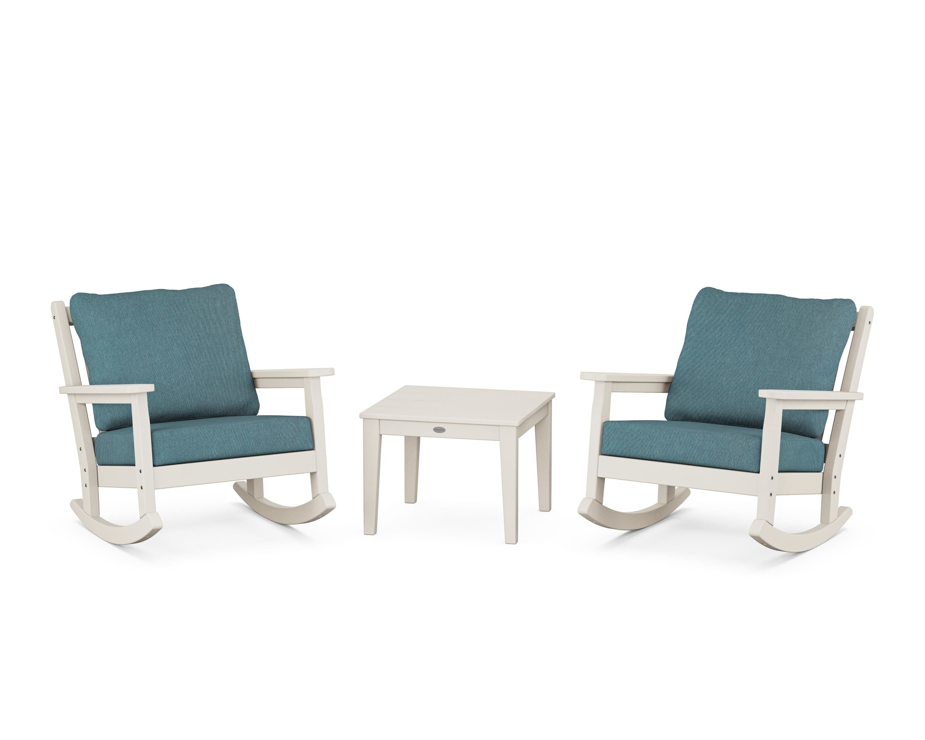 POLYWOOD® Chippendale 3-Piece Deep Seating Rocker Set in Sand / Ocean Teal
