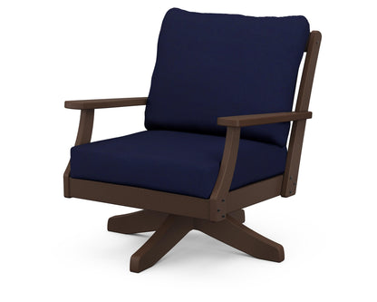 POLYWOOD® Braxton Deep Seating Swivel Chair in Mahogany / Navy