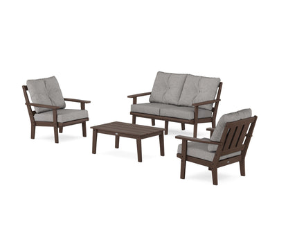 POLYWOOD® Oxford 4-Piece Deep Seating Set with Loveseat in Mahogany / Grey Mist