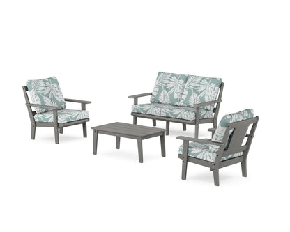POLYWOOD® Prairie 4-Piece Deep Seating Set with Loveseat in Slate Grey / Leaf Glacier Spa