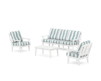 POLYWOOD® Mission 4-Piece Deep Seating Set with Sofa in White / Cabana Stripe Glacier Spa