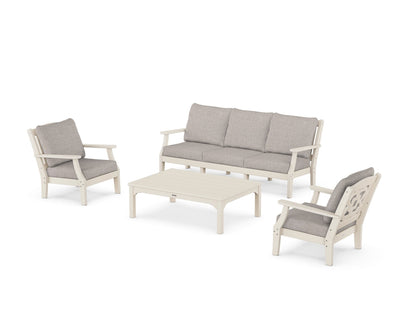 Martha Stewart by POLYWOOD® Chinoiserie 4-Piece Deep Seating Set with Sofa in Sand / Weathered Tweed