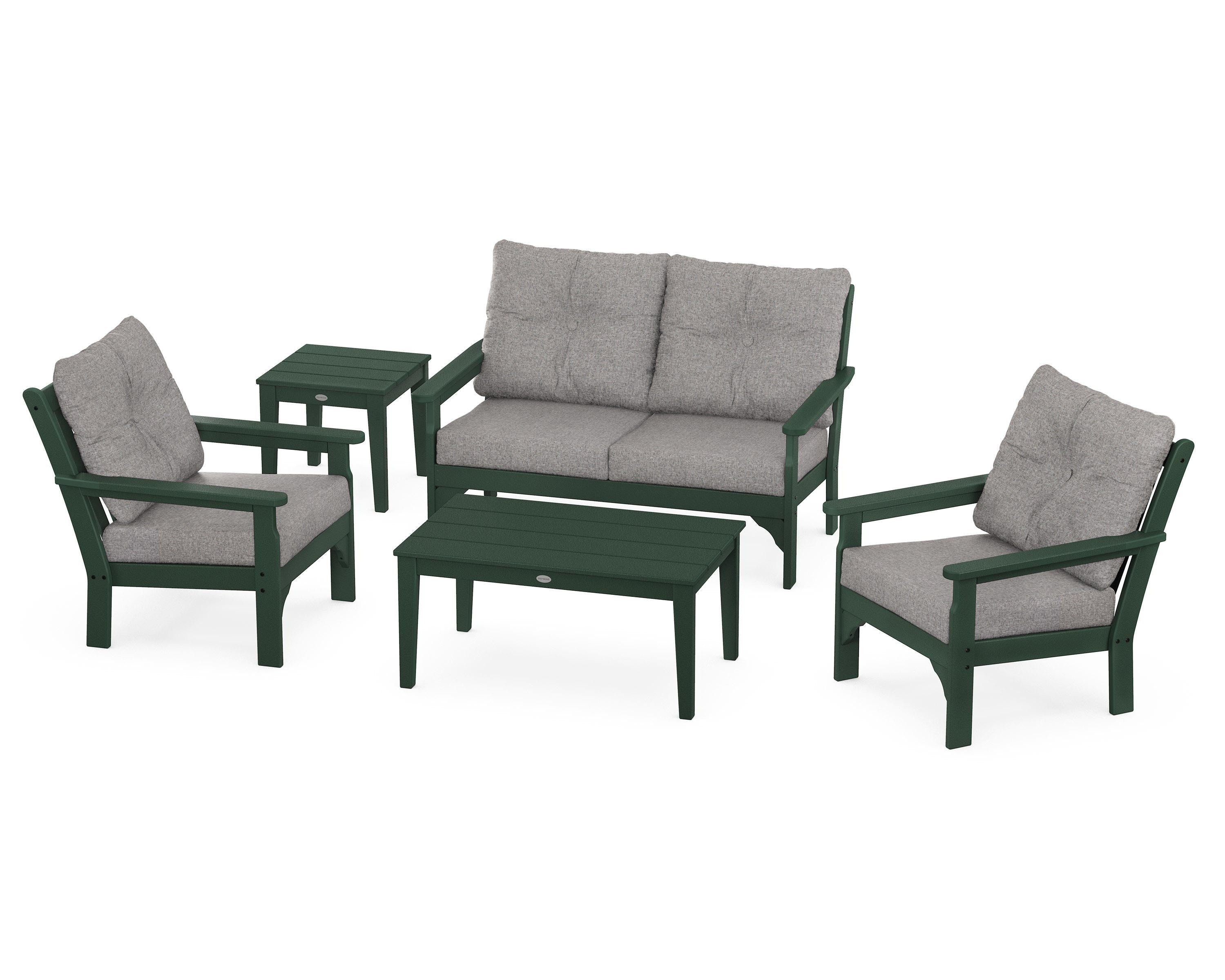 POLYWOOD® Vineyard 5-Piece Deep Seating Set in Green / Grey Mist