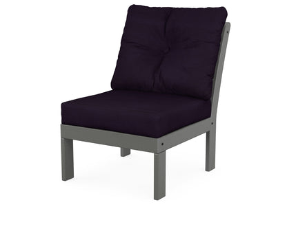 POLYWOOD® Vineyard Modular Armless Chair in Slate Grey / Navy Linen