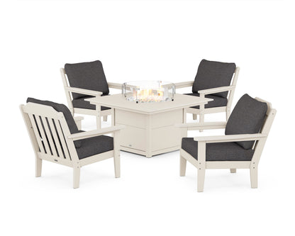 Country Living Cottage 5-Piece Deep Seating Set with Fire Pit Table in Sand / Ash Charcoal
