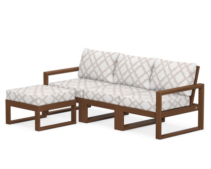 POLYWOOD® EDGE 4-Piece Modular Deep Seating Set with Ottoman in Teak / Trellis Dune Burlap