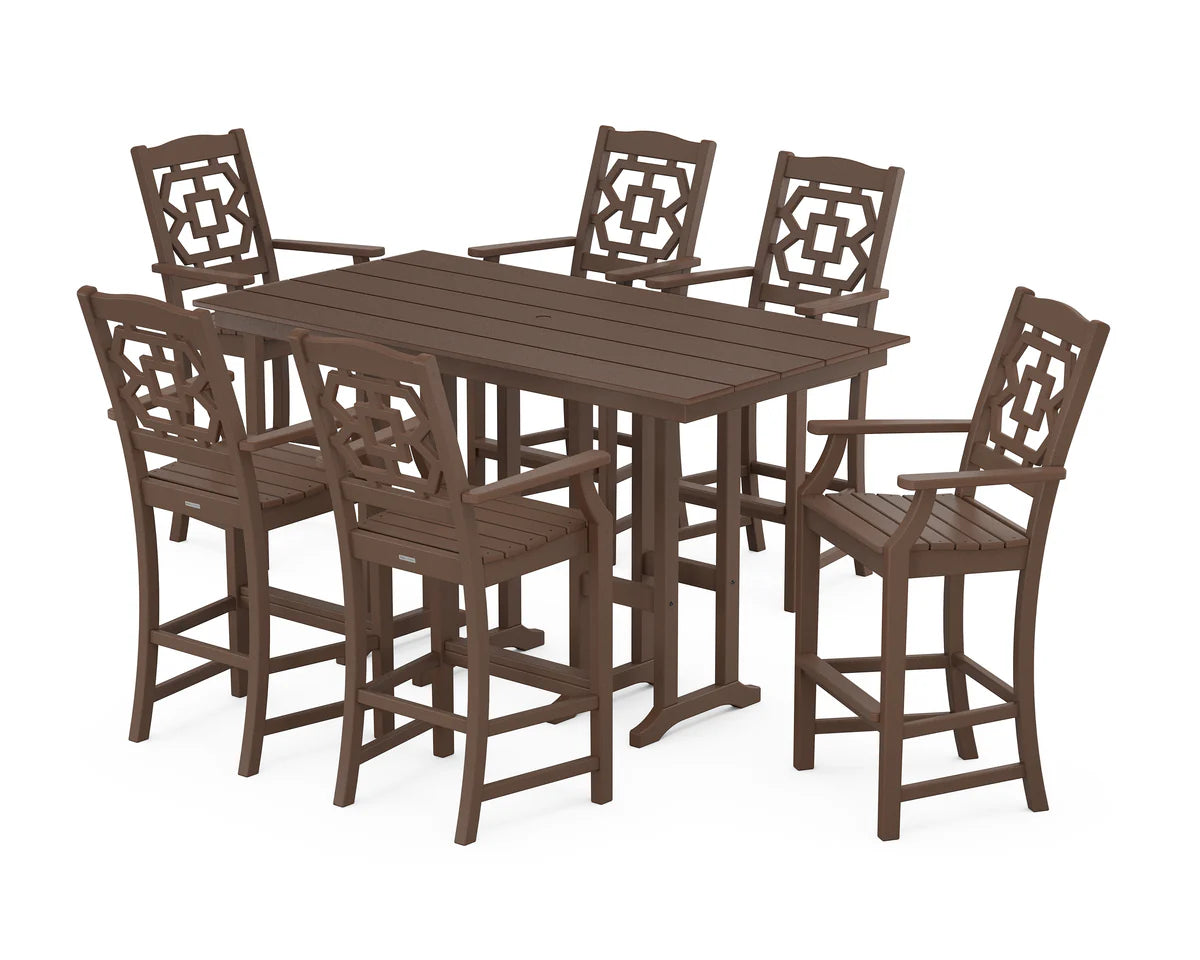 Chinoiserie Arm Chair 7-Piece Farmhouse Bar Set