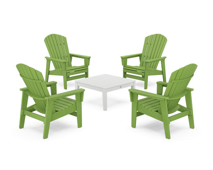 POLYWOOD® 5-Piece Nautical Grand Upright Adirondack Chair Conversation Group in Lime / White