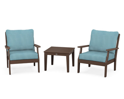 POLYWOOD® Braxton 3-Piece Deep Seating Set in Mahogany / Lattice Sky Blue