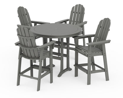 POLYWOOD® Vineyard Curveback Adirondack 5-Piece Nautical Trestle Bar Set in Slate Grey