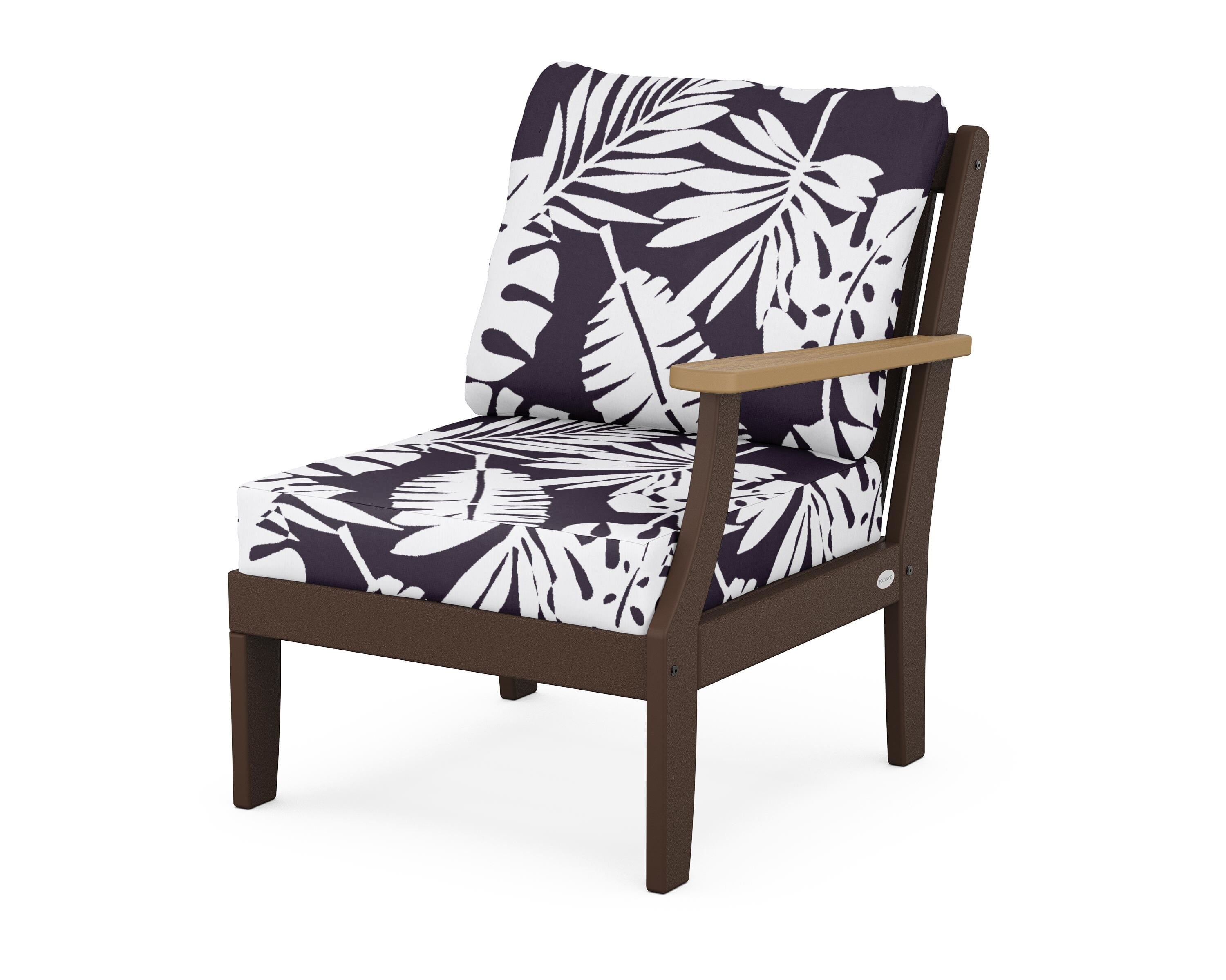 POLYWOOD® Braxton Modular Right Arm Chair in Mahogany / Natural / Leaf Navy