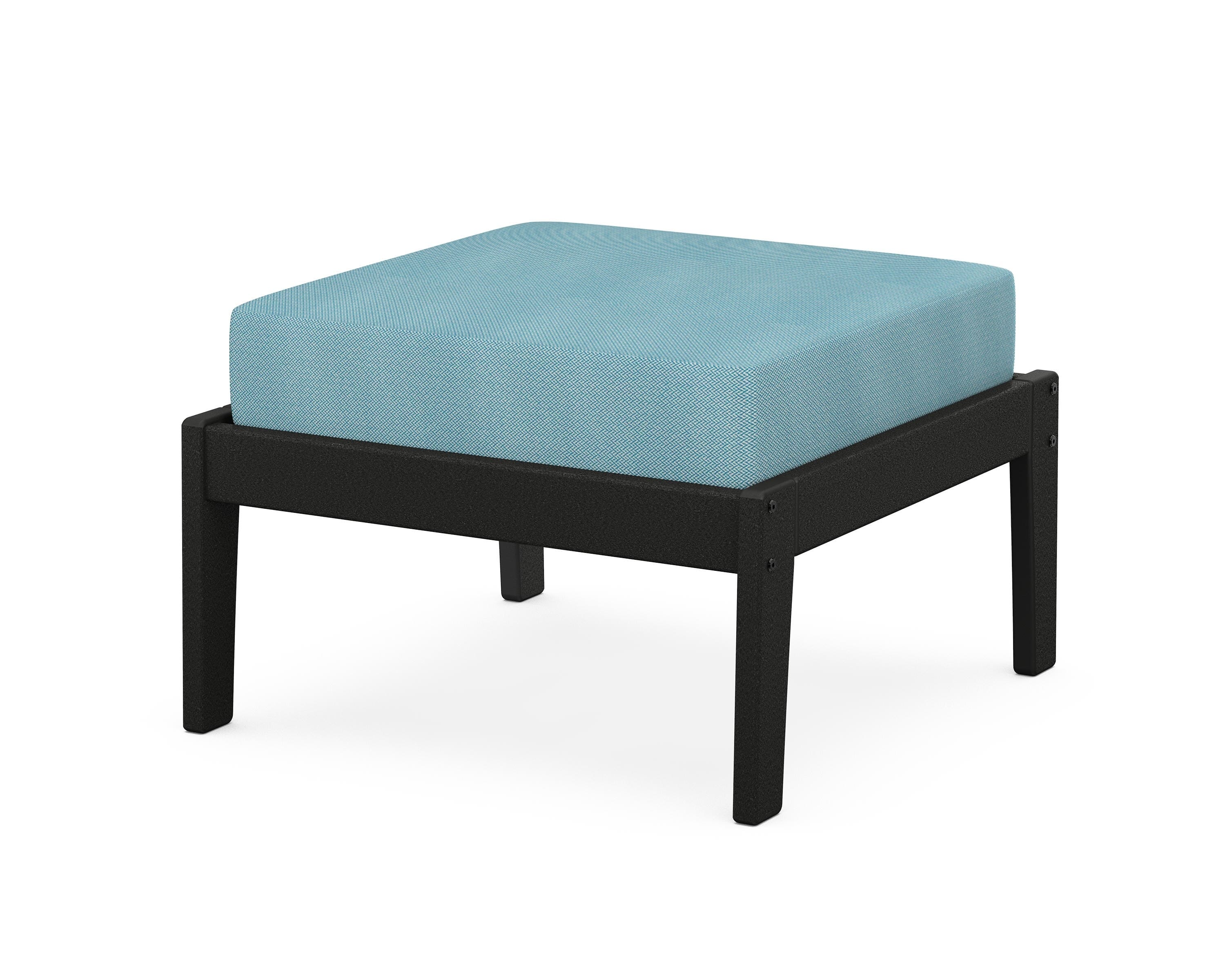 Unbranded Deep Seating Ottoman in Black / Lattice Sky Blue