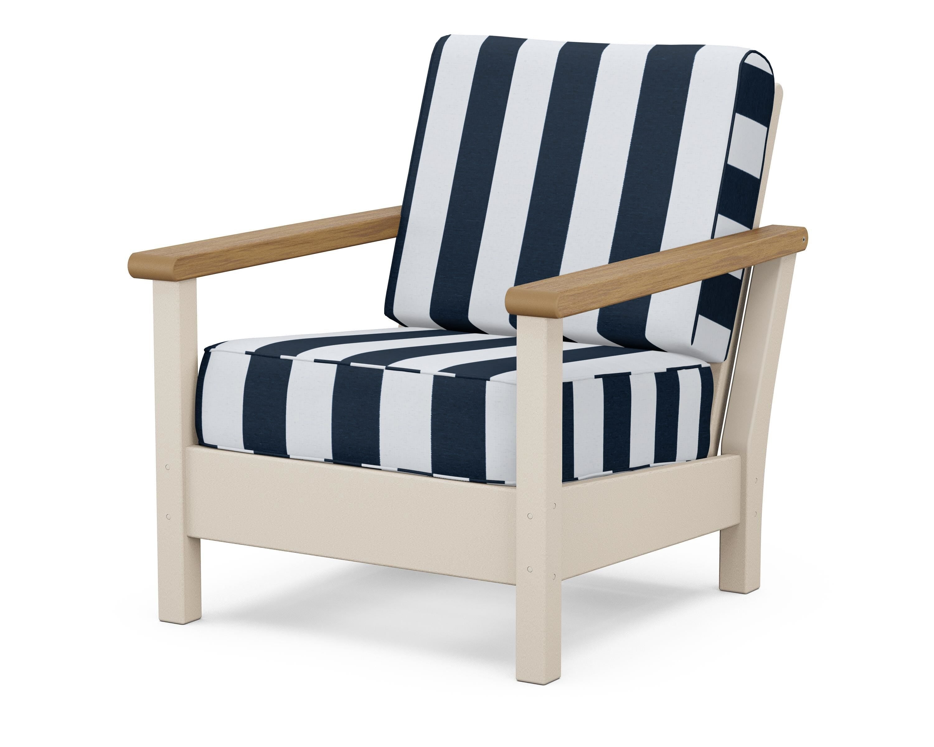 POLYWOOD® Harbour Deep Seating Chair in Sand / Natural / Cabana Stripe Marine Indigo