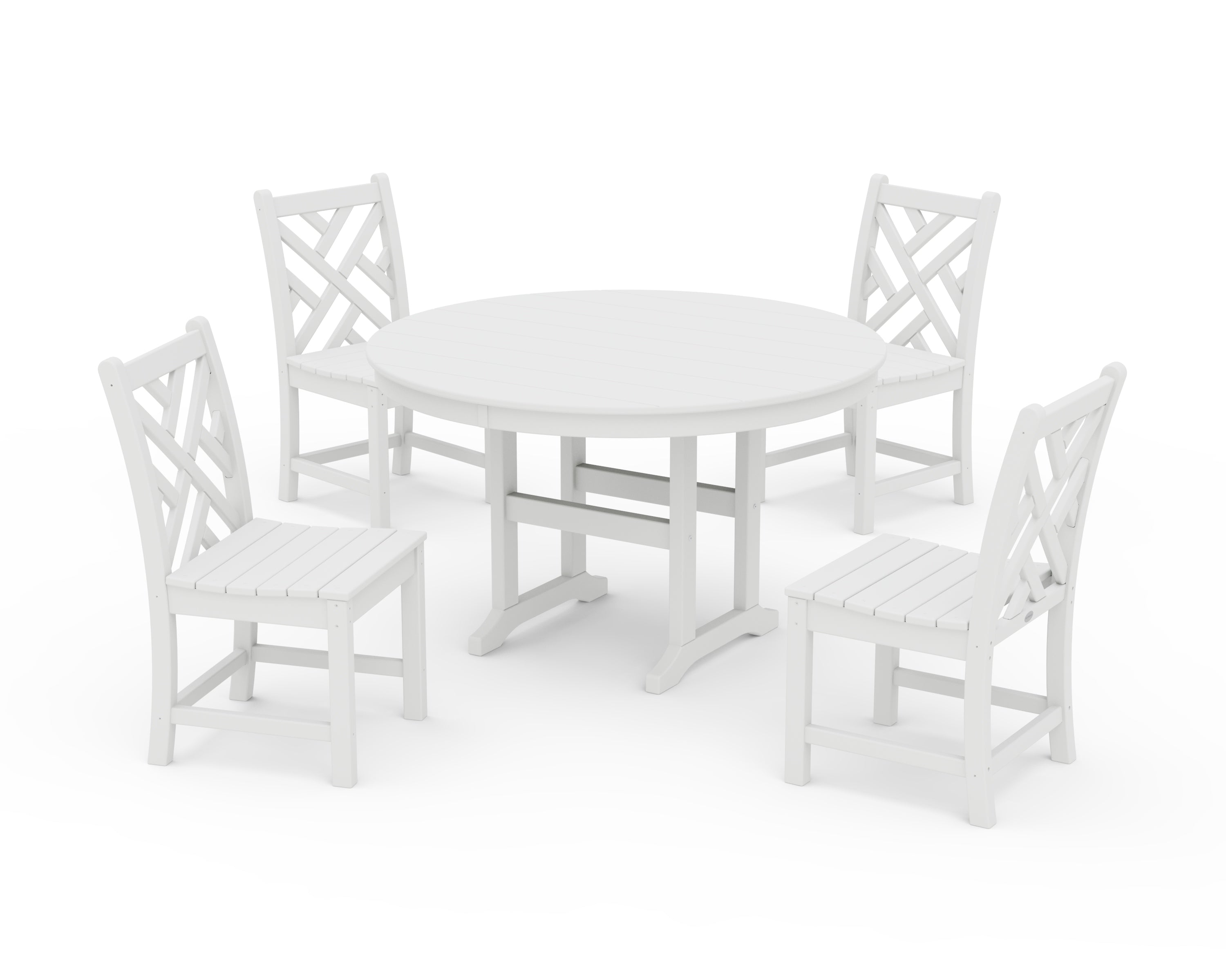 POLYWOOD® Chippendale 5-Piece Round Farmhouse Side Chair Dining Set in White