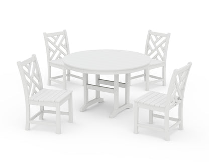 POLYWOOD® Chippendale 5-Piece Round Farmhouse Side Chair Dining Set in White