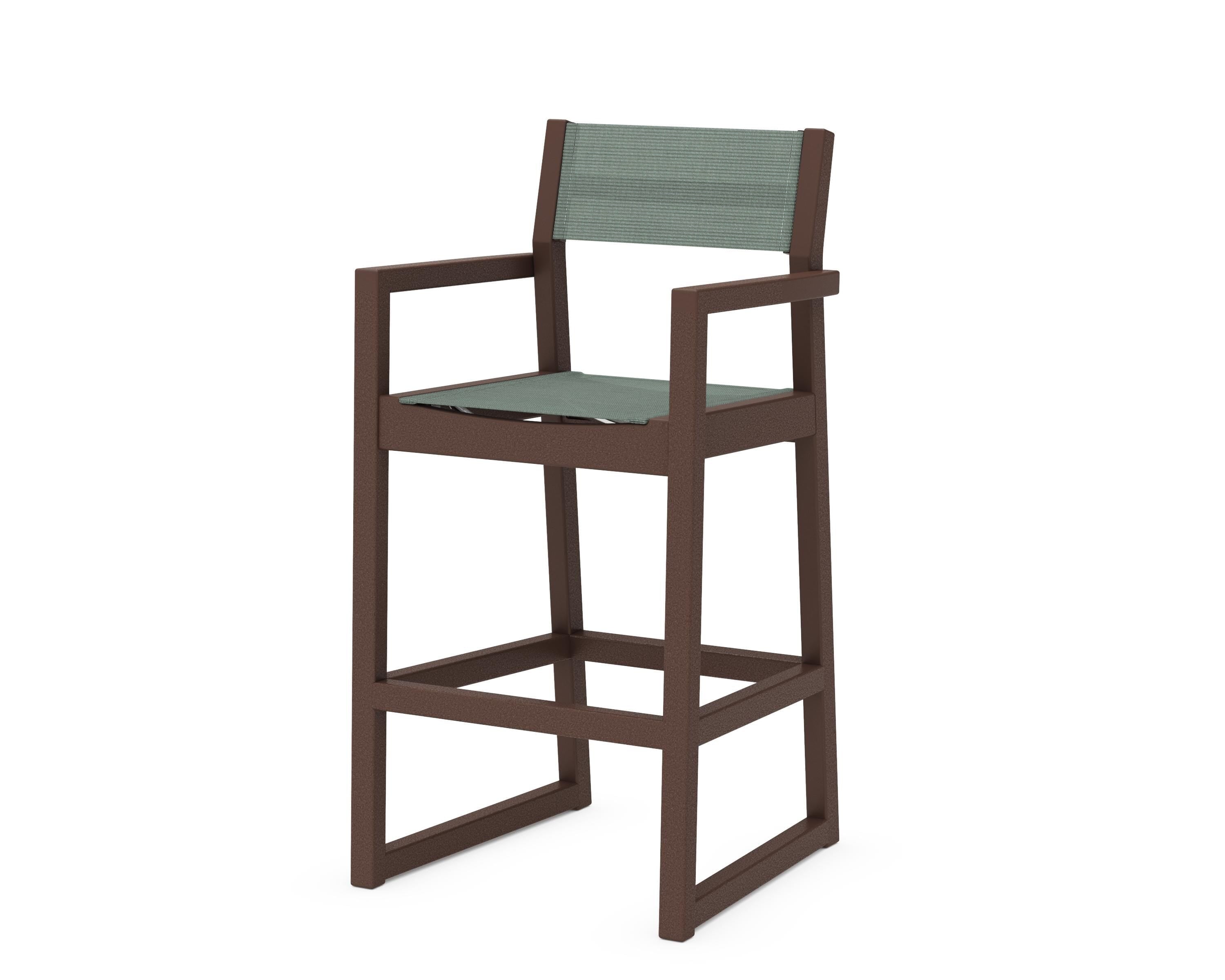 POLYWOOD® EDGE Sling Bar Arm Chair in Mahogany / Dupioni Sea Mist Sling