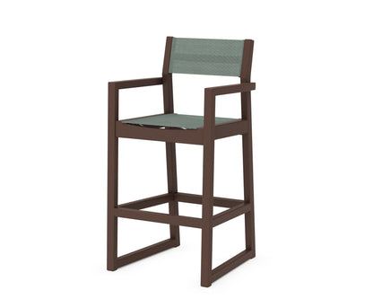 POLYWOOD® EDGE Sling Bar Arm Chair in Mahogany / Dupioni Sea Mist Sling