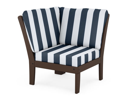 POLYWOOD® Braxton Modular Corner Chair in Mahogany / Cabana Stripe Marine Indigo