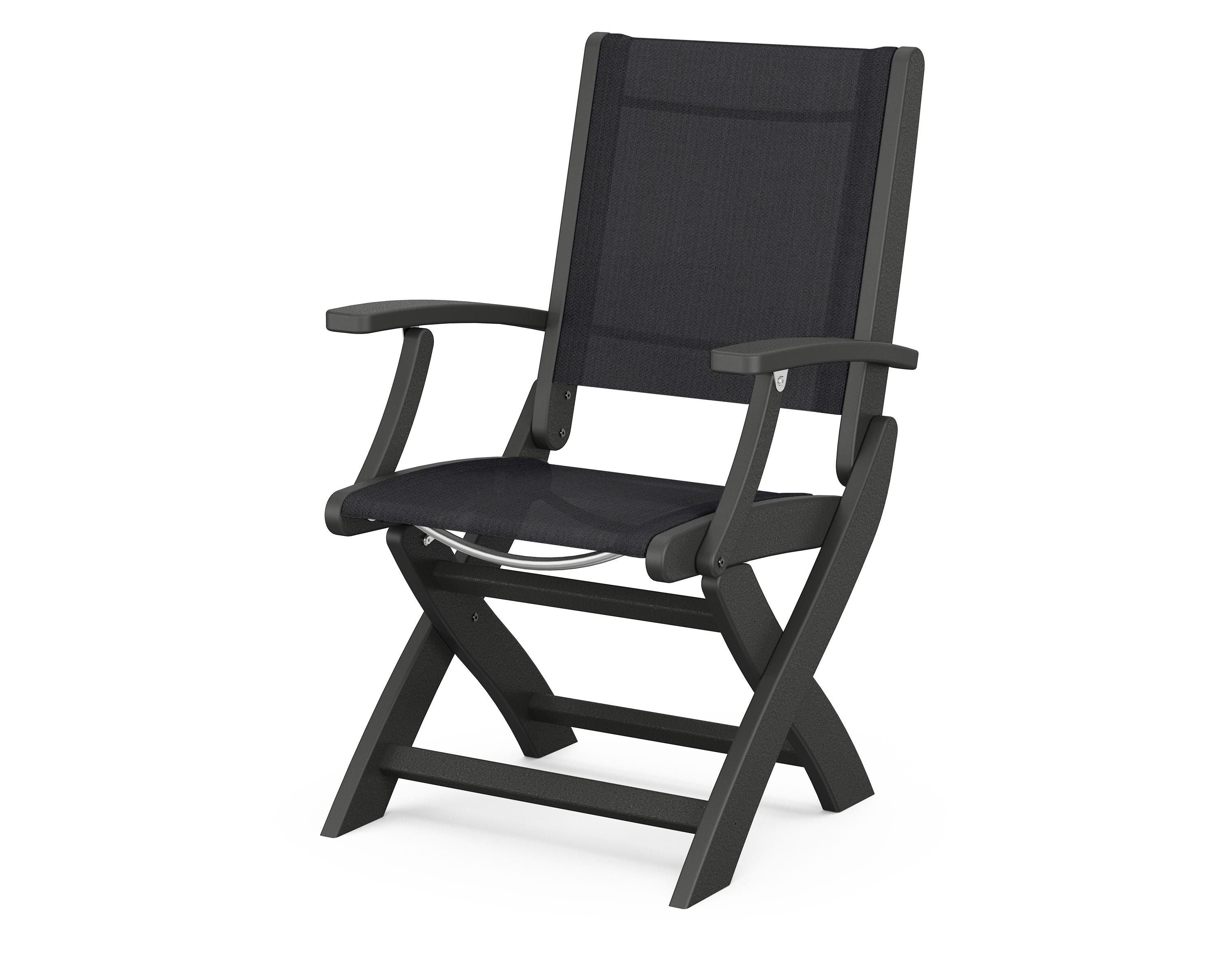 POLYWOOD® Coastal Folding Chair in Black / Black Sling