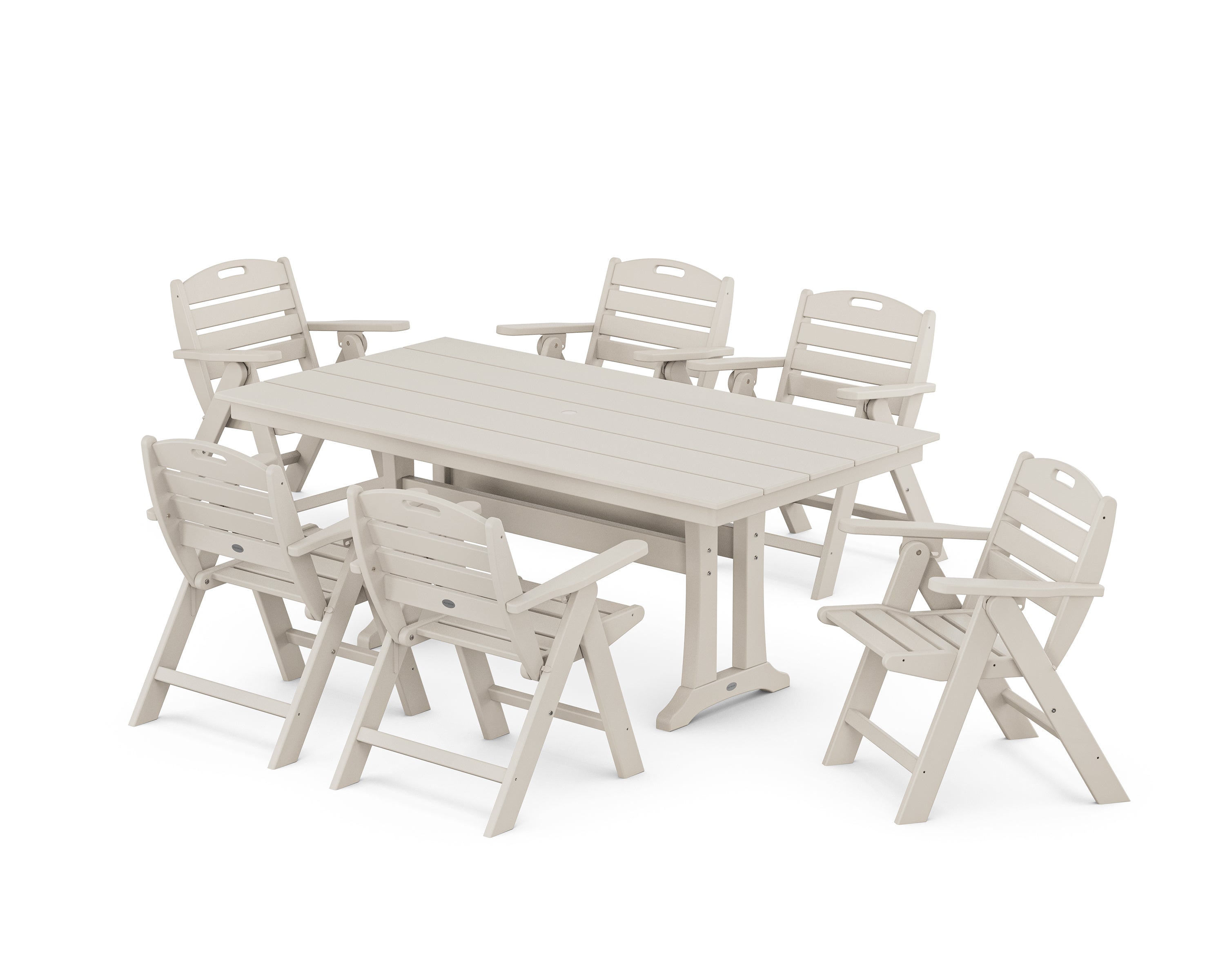 POLYWOOD® Nautical Lowback 7-Piece Farmhouse Dining Set with Trestle Legs in Sand