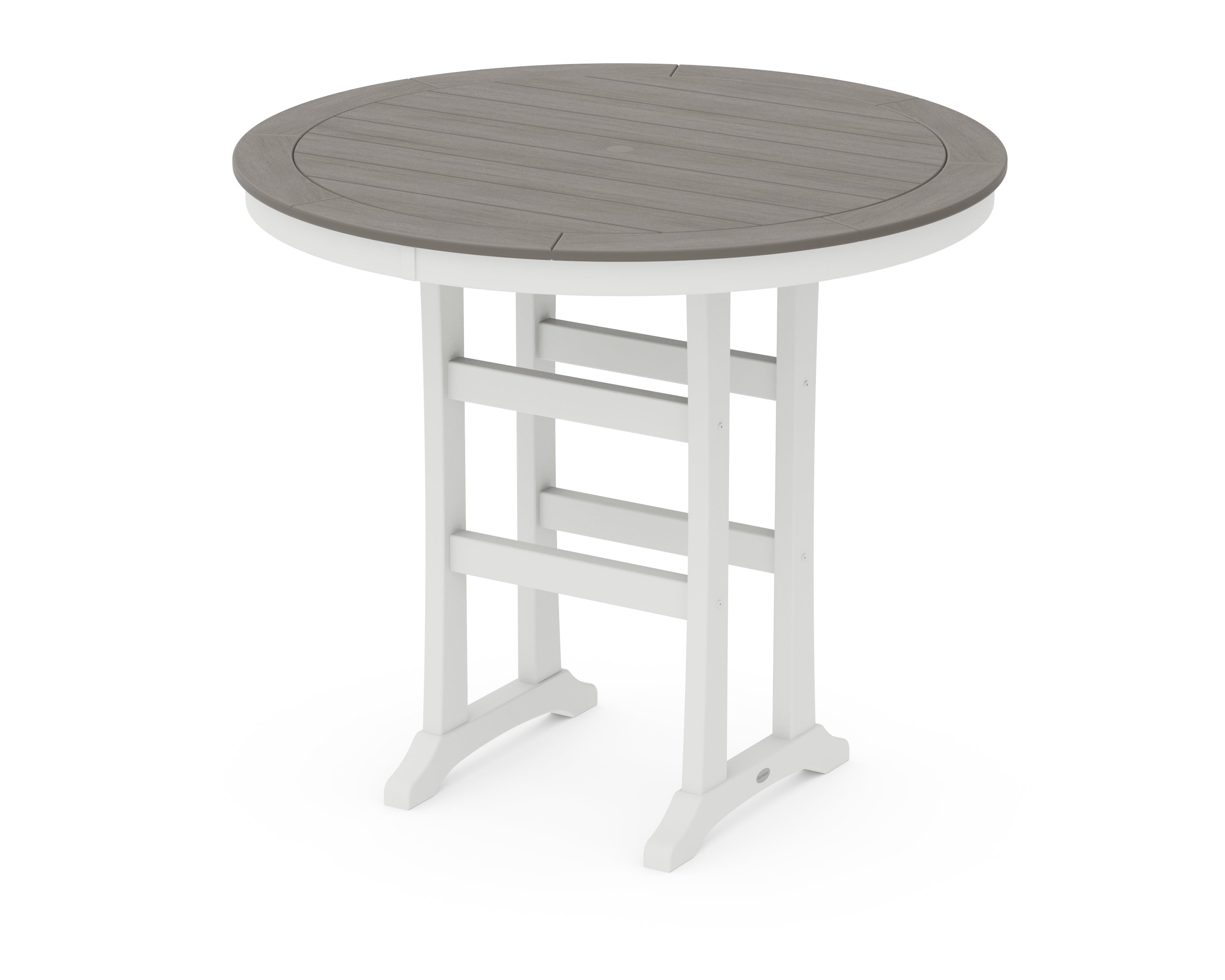 POLYWOOD® Nautical Trestle 48" Round Bar Table in White / Driftwood